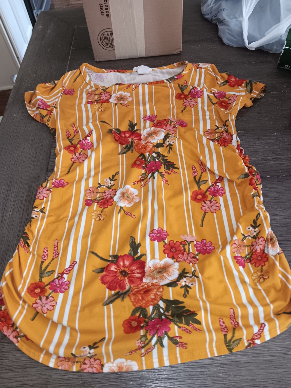 Yellow Floral Stripe Short Sleeve Tee
